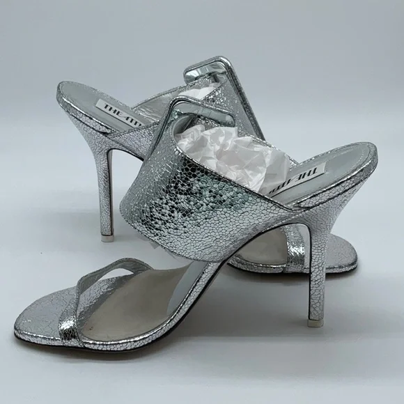 ATTICO Ester Crackled Metallic-leather Mules In Silver - Picture 7 of 16